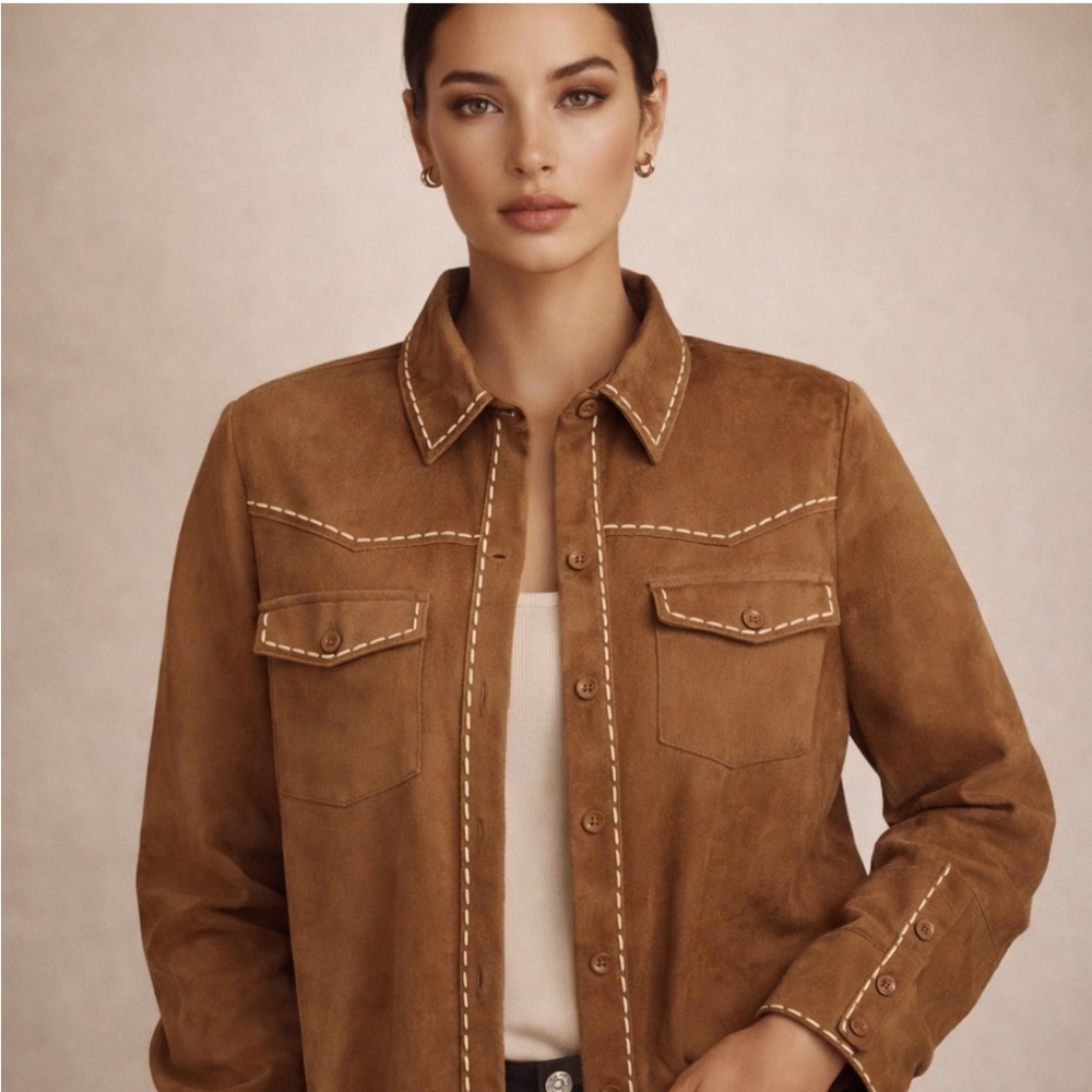 12th Tribe Faux Suede Western Button-Up Shirt Jacket Sz S